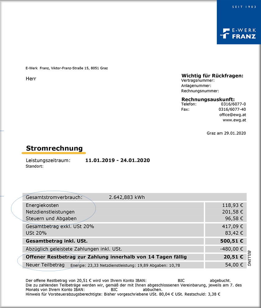 Rechnung Dummy E-Werk Franz